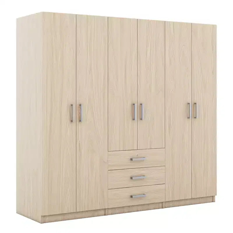 Whisen 6-Doors Wooden Wardrobe Storage for Bedroom, with Big Drawers
