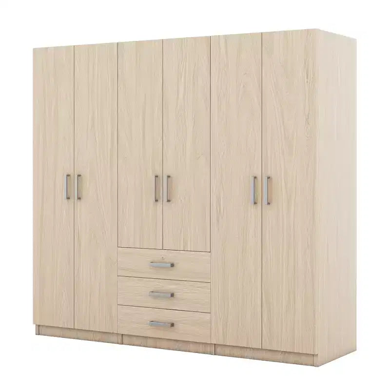 Whisen 6-Doors Wooden Wardrobe Storage for Bedroom, with Big Drawers