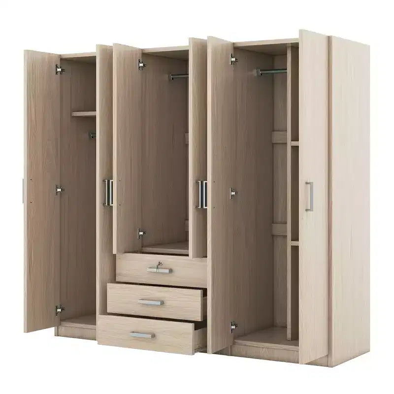 Whisen 6-Doors Wooden Wardrobe Storage for Bedroom, with Big Drawers