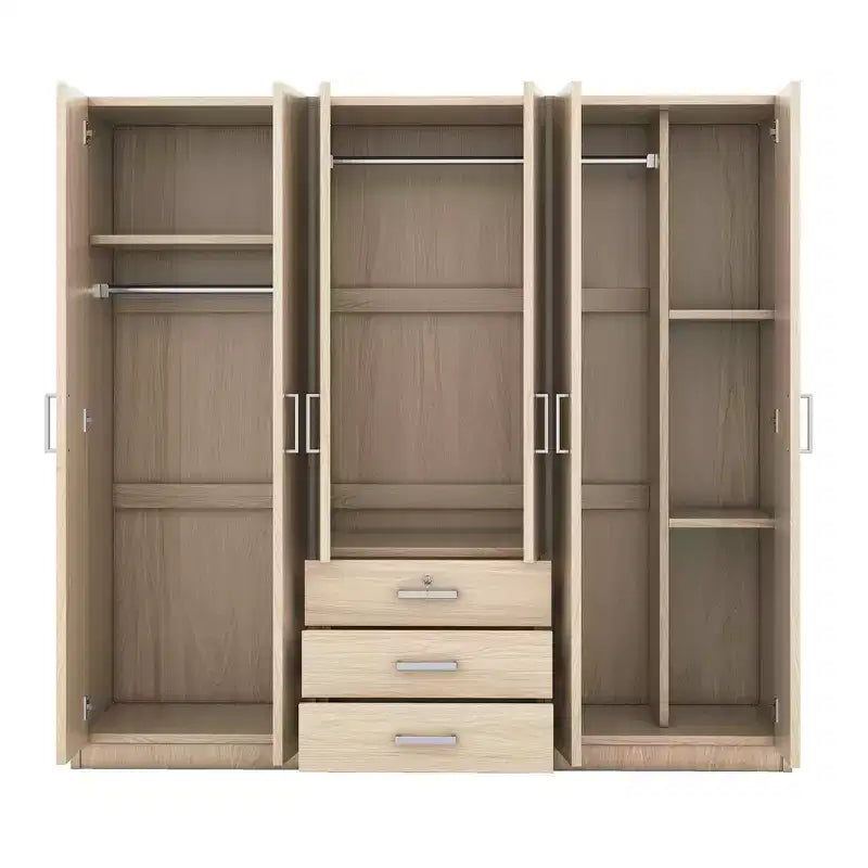 Whisen 6-Doors Wooden Wardrobe Storage for Bedroom, with Big Drawers