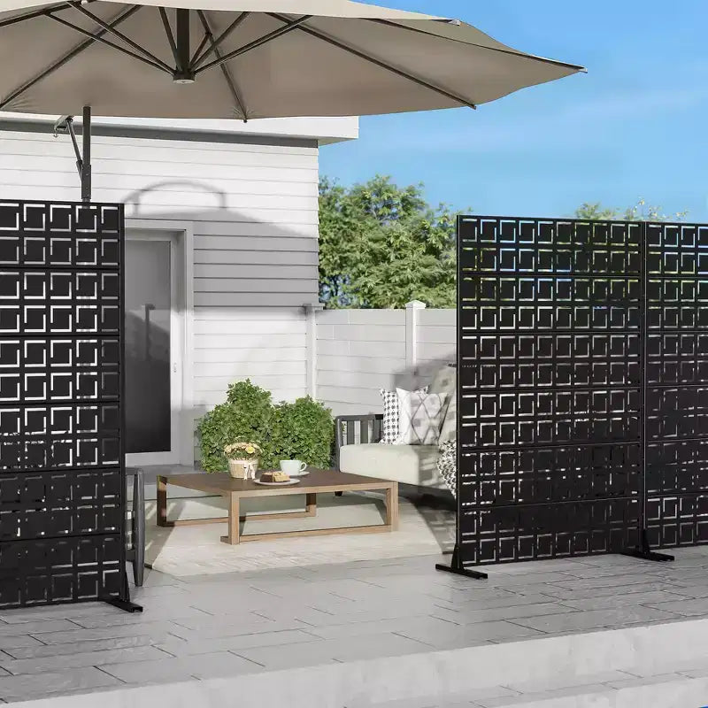 72 H47W Dovelina Black Metal Planter Box with Trellis Privacy Screen for Caf Patio,Garden & Balconies