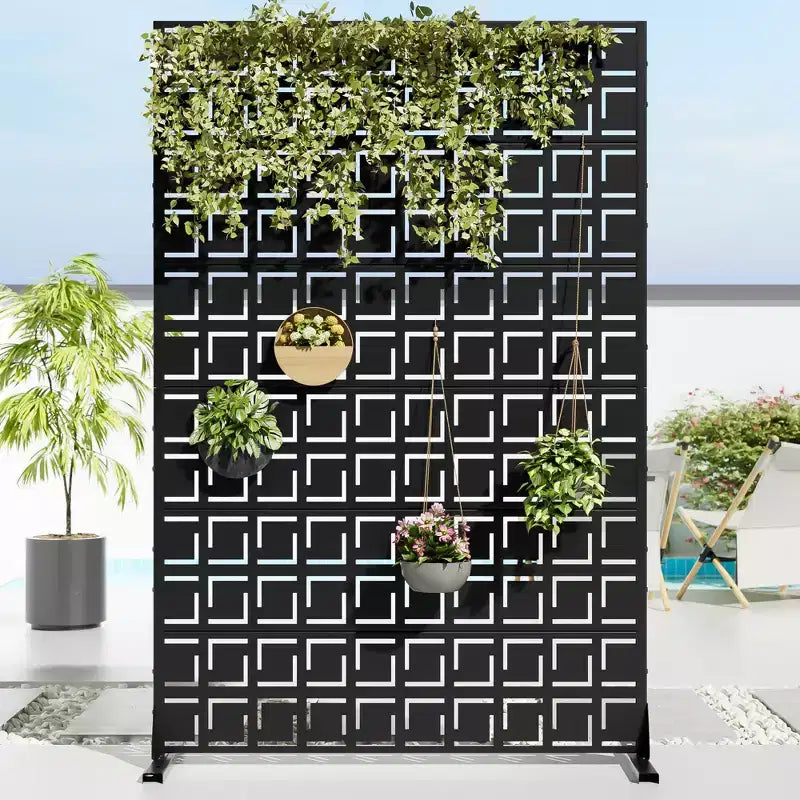 72 H47W Dovelina Black Metal Planter Box with Trellis Privacy Screen for Caf Patio,Garden & Balconies