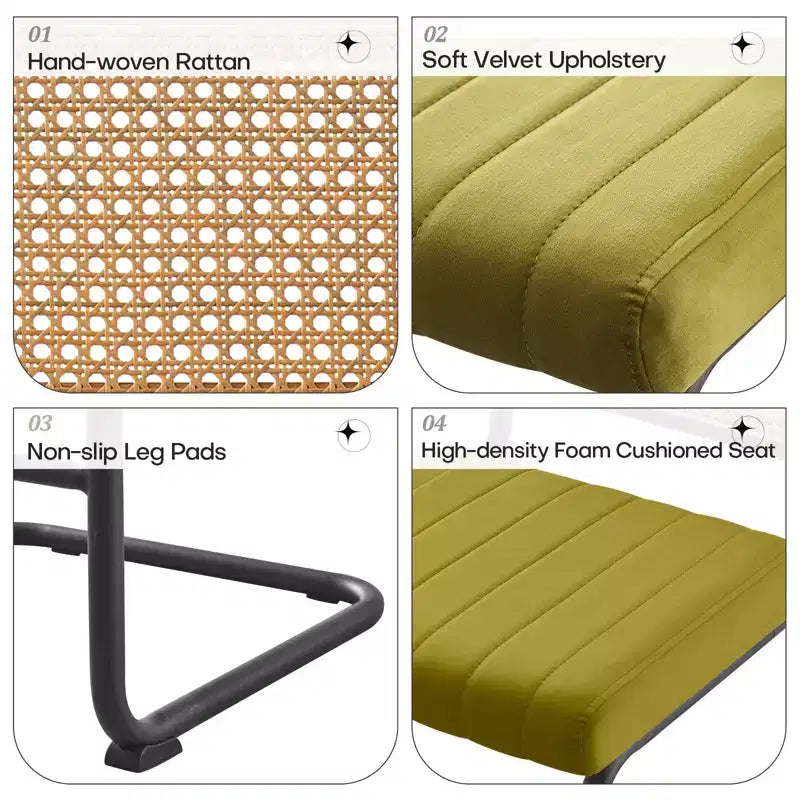 Tabourets de bar hauteur comptoir Bekrvio 26 - Rotin, velours avec dossier en cannage et cadre en métal, tabourets de cuisine modernes du milieu du siècle pour îlot de cuisine