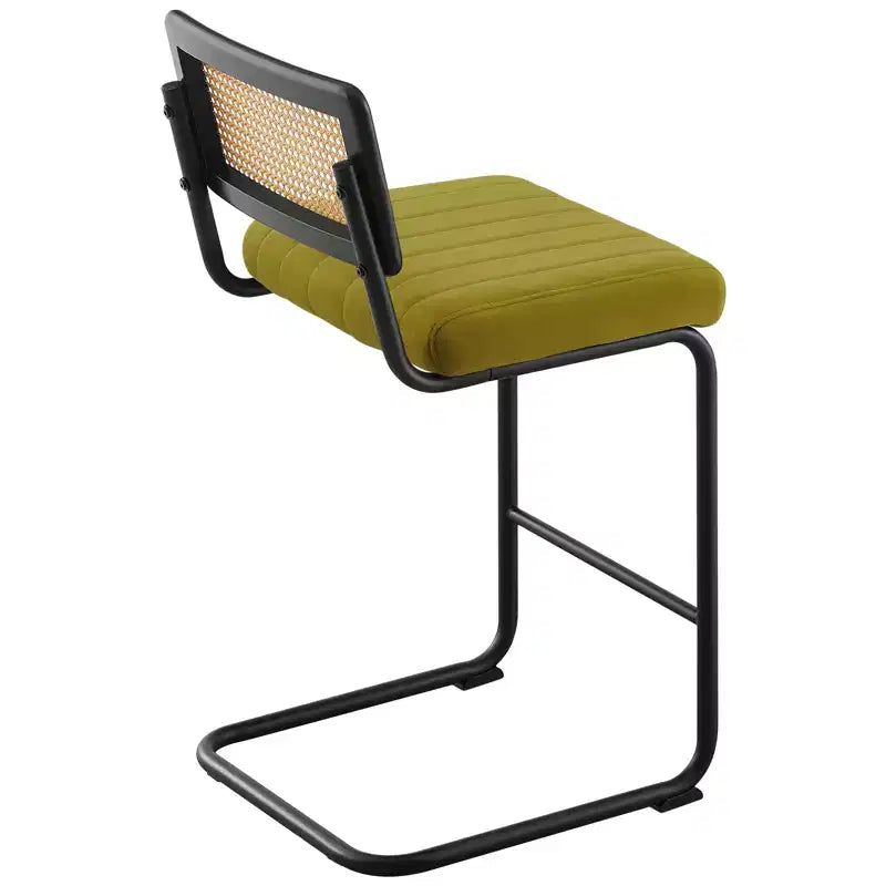 Tabourets de bar hauteur comptoir Bekrvio 26 - Rotin, velours avec dossier en cannage et cadre en métal, tabourets de cuisine modernes du milieu du siècle pour îlot de cuisine