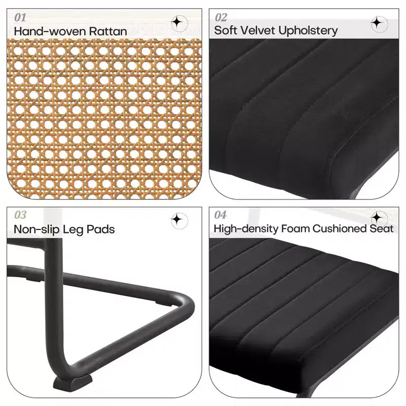 Tabourets de bar hauteur comptoir Bekrvio 26 - Rotin, velours avec dossier en cannage et cadre en métal, tabourets de cuisine modernes du milieu du siècle pour îlot de cuisine
