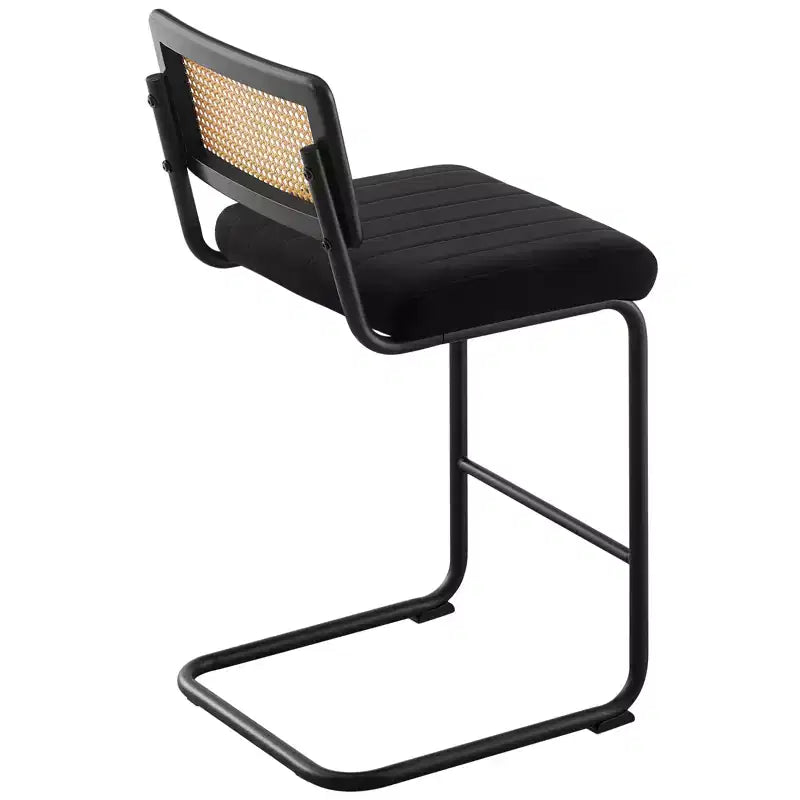 Bekrvio 26 Counter Height Bar Stools - Rattan, Velvet Upholstered with Cane Back & Metal Frame, Mid Century Modern Kitchen Stools for Counter Island