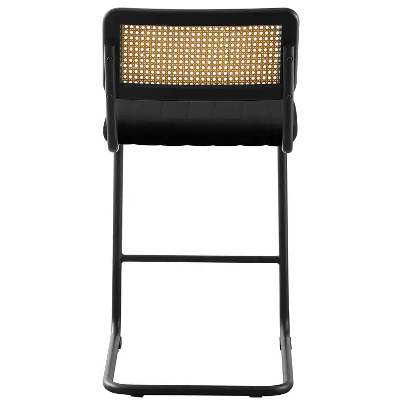 Tabourets de bar hauteur comptoir Bekrvio 26 - Rotin, velours avec dossier en cannage et cadre en métal, tabourets de cuisine modernes du milieu du siècle pour îlot de cuisine