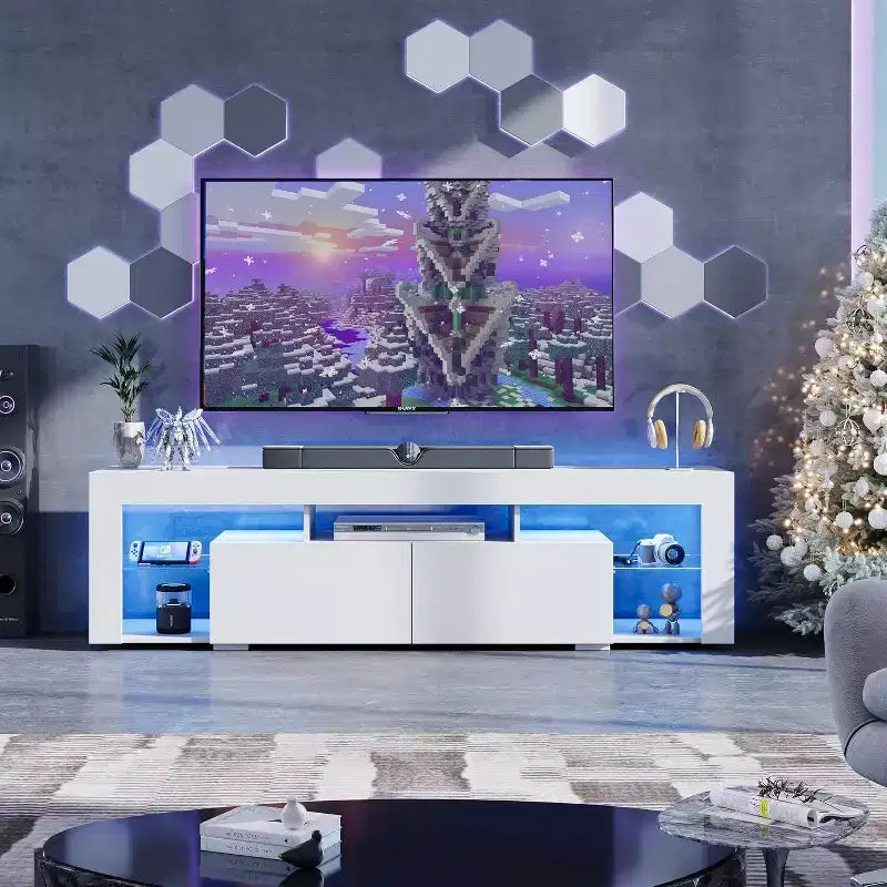 GALAXHERO 63 in TV Stand for 55/60/65/70 Inch TVs, Modern Entertainment Center with Open Shelves, Wood TV Console with 2 Storage Drawers, Black