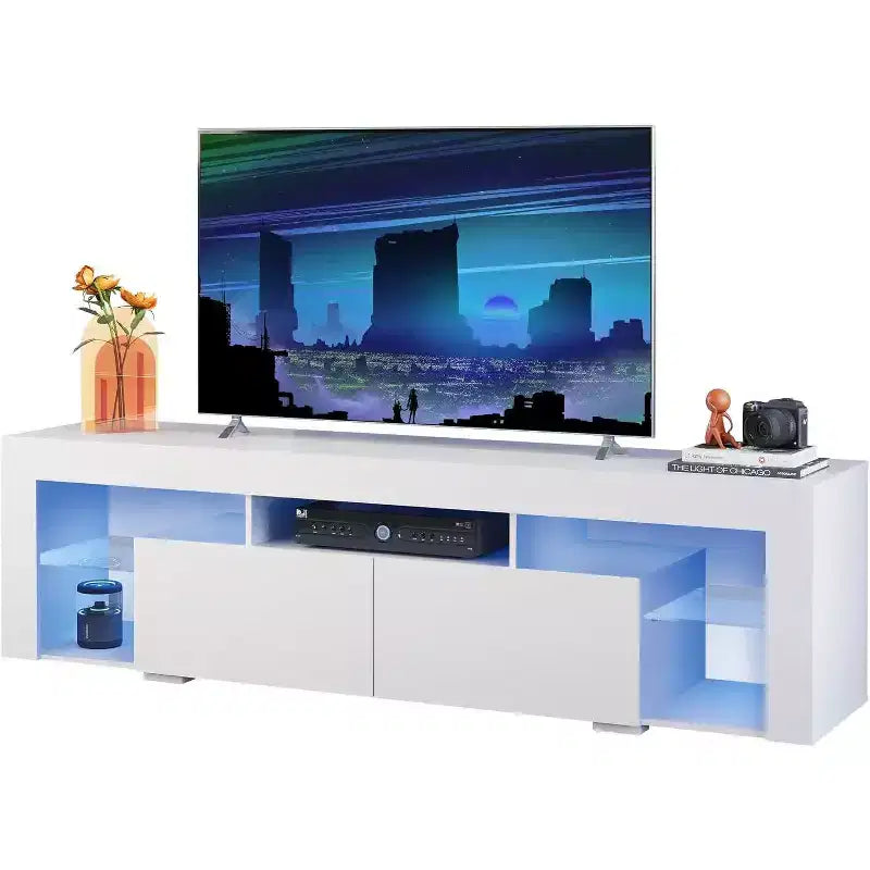 GALAXHERO 63 in TV Stand for 55/60/65/70 Inch TVs, Modern Entertainment Center with Open Shelves, Wood TV Console with 2 Storage Drawers, Black