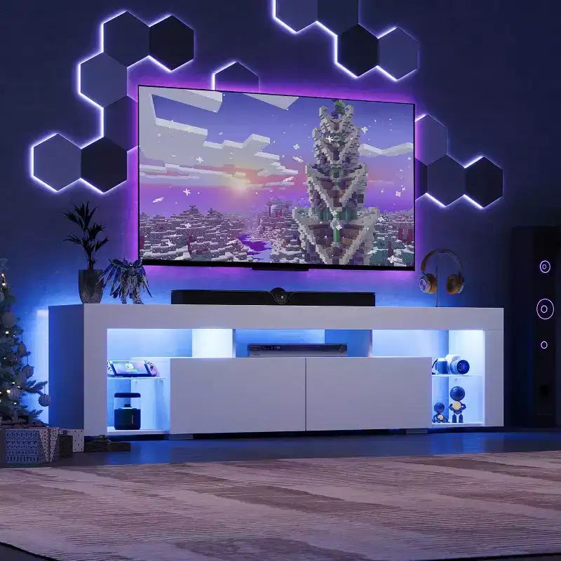 GALAXHERO 63 in TV Stand for 55/60/65/70 Inch TVs, Modern Entertainment Center with Open Shelves, Wood TV Console with 2 Storage Drawers, Black