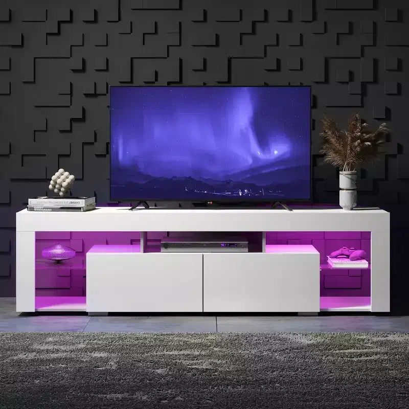 GALAXHERO 63 in TV Stand for 55/60/65/70 Inch TVs, Modern Entertainment Center with Open Shelves, Wood TV Console with 2 Storage Drawers, Black