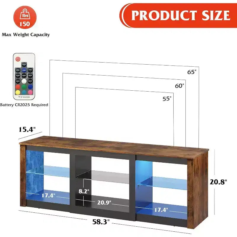 GALAXHERO TV Stand with LED Lights for TVs up to 65 inch, Entertainment Center with Glass Shelves, Modern TV Console for Living Room, White
