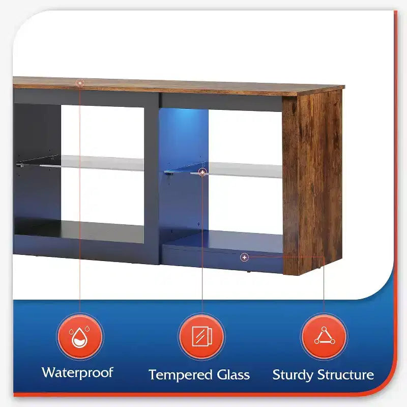 GALAXHERO TV Stand with LED Lights for TVs up to 65 inch, Entertainment Center with Glass Shelves, Modern TV Console for Living Room, White