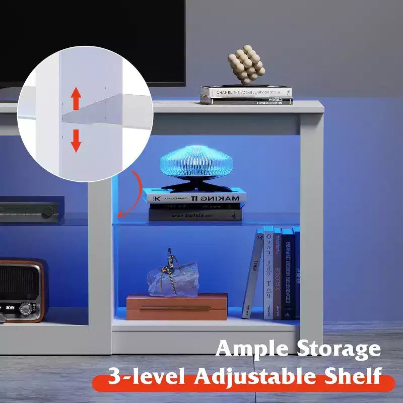 GALAXHERO TV Stand with LED Lights for TVs up to 65 inch, Entertainment Center with Glass Shelves, Modern TV Console for Living Room, White