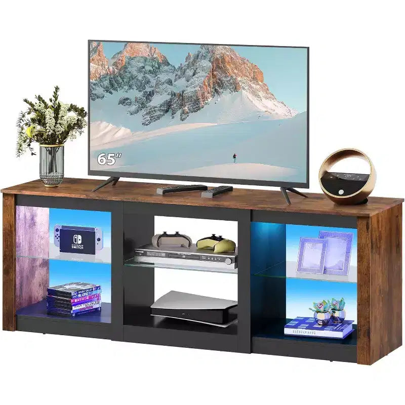 GALAXHERO TV Stand with LED Lights for TVs up to 65 inch, Entertainment Center with Glass Shelves, Modern TV Console for Living Room, White