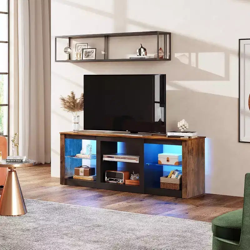 GALAXHERO TV Stand with LED Lights for TVs up to 65 inch, Entertainment Center with Glass Shelves, Modern TV Console for Living Room, White