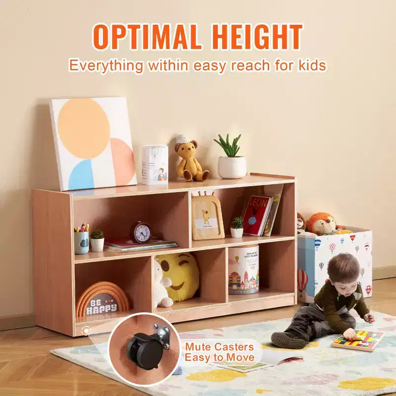 VEVOR Cubby Mobile Tray Storage Cabinet, 5-Compartment Cubby Storage Shelf, Cubby Storage Cabinet 2-shelf, Classroom Cubbies, Natural