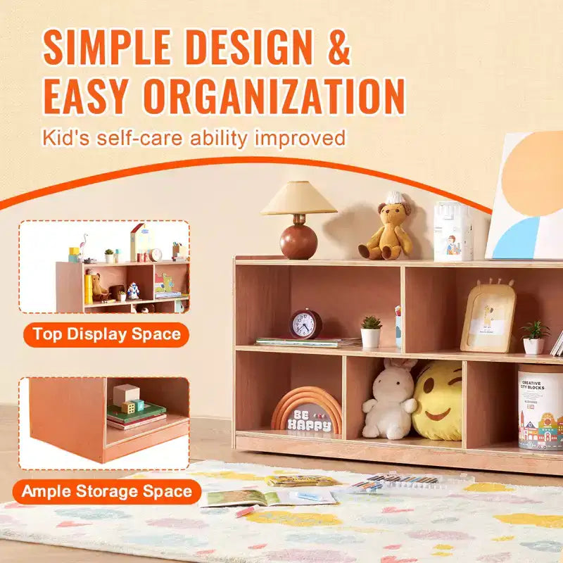 VEVOR Cubby Mobile Tray Storage Cabinet, 5-Compartment Cubby Storage Shelf, Cubby Storage Cabinet 2-shelf, Classroom Cubbies, Natural