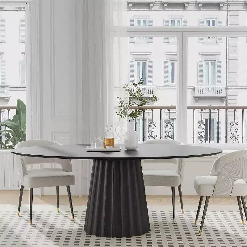 67x33.5 Solid Wood Oval Dining Table with Stylish Tapered Base for 6 People
