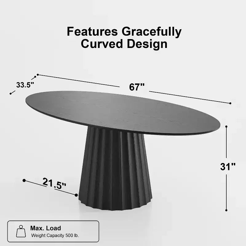 67x33.5 Solid Wood Oval Dining Table with Stylish Tapered Base for 6 People