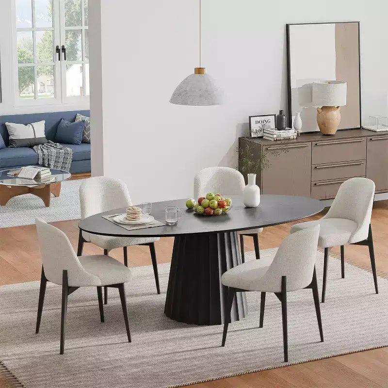 67x33.5 Solid Wood Oval Dining Table with Stylish Tapered Base for 6 People