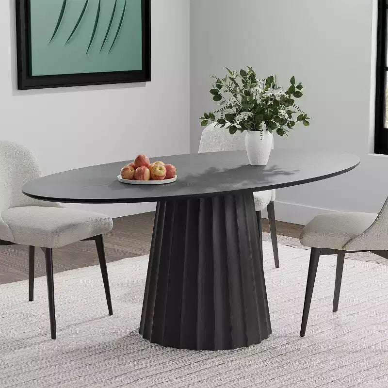 67x33.5 Solid Wood Oval Dining Table with Stylish Tapered Base for 6 People