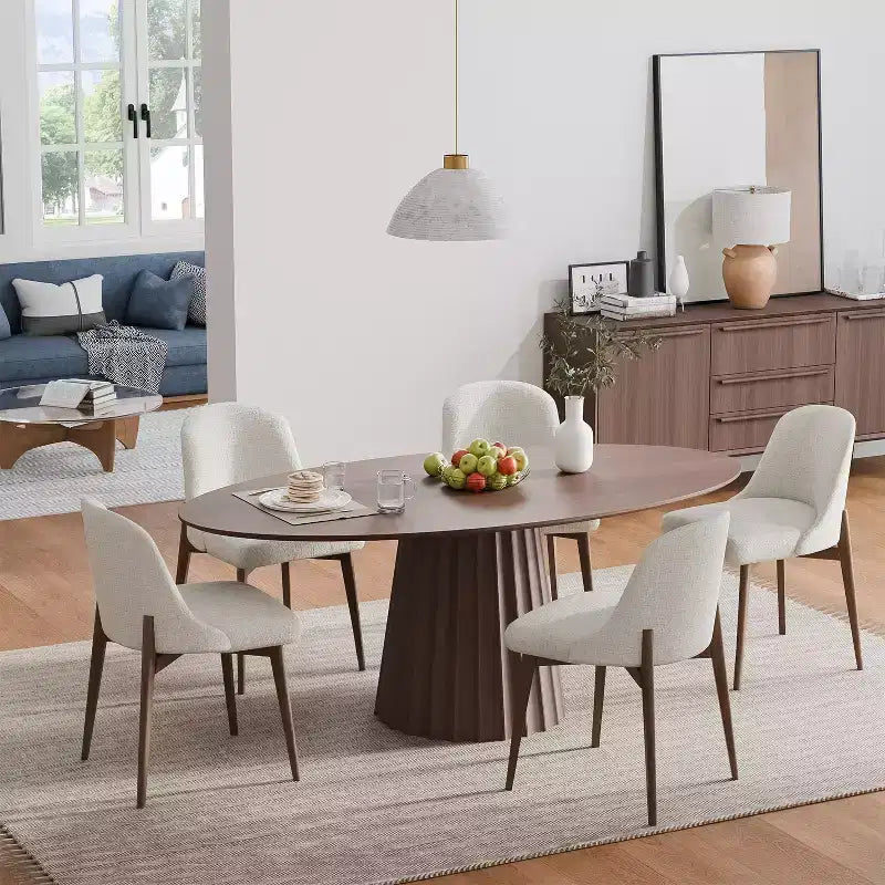 67x33.5 Solid Wood Oval Dining Table with Stylish Tapered Base for 6 People