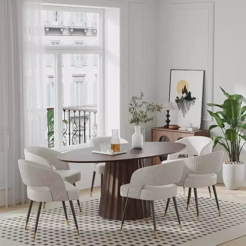 67x33.5 Solid Wood Oval Dining Table with Stylish Tapered Base for 6 People