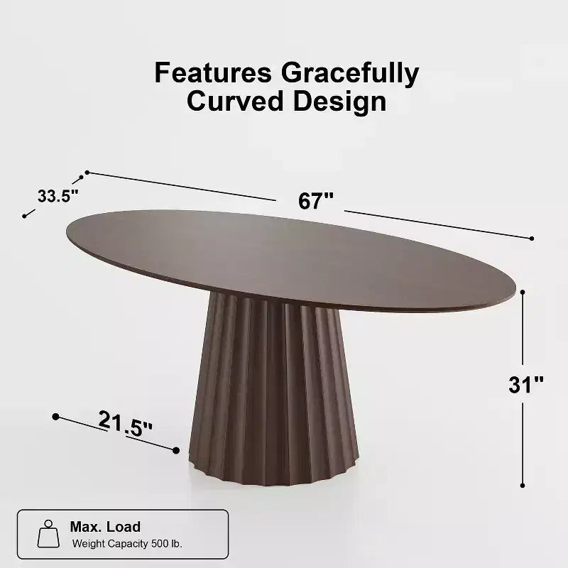 67x33.5 Solid Wood Oval Dining Table with Stylish Tapered Base for 6 People
