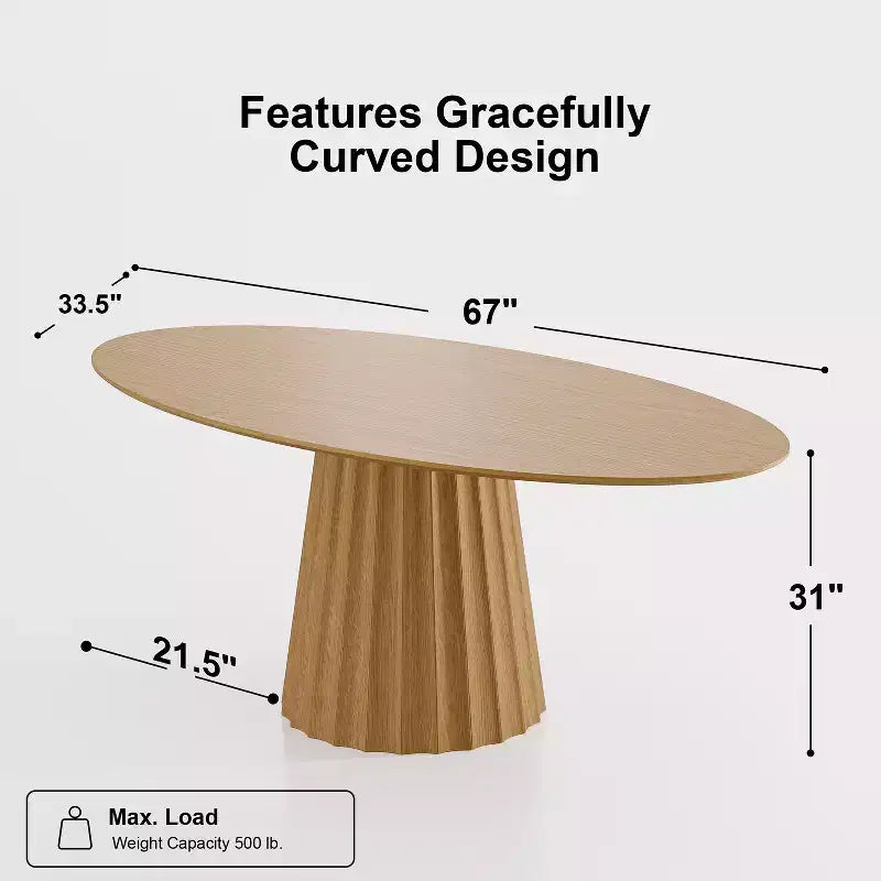 67x33.5 Solid Wood Oval Dining Table with Stylish Tapered Base for 6 People