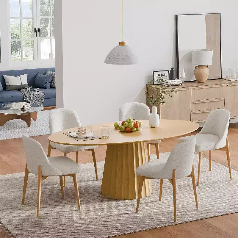 67x33.5 Solid Wood Oval Dining Table with Stylish Tapered Base for 6 People