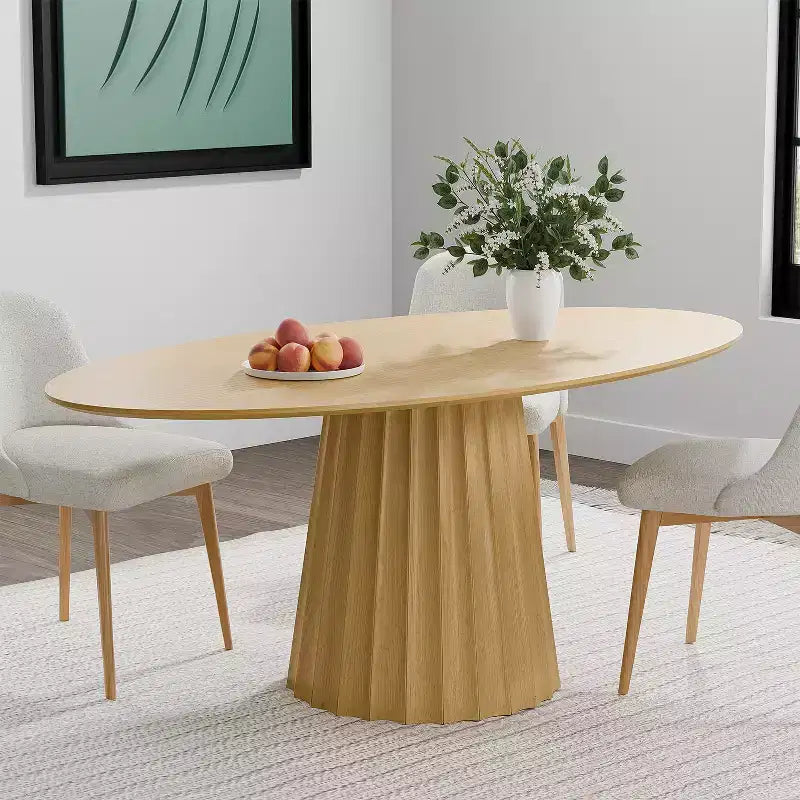 67x33.5 Solid Wood Oval Dining Table with Stylish Tapered Base for 6 People