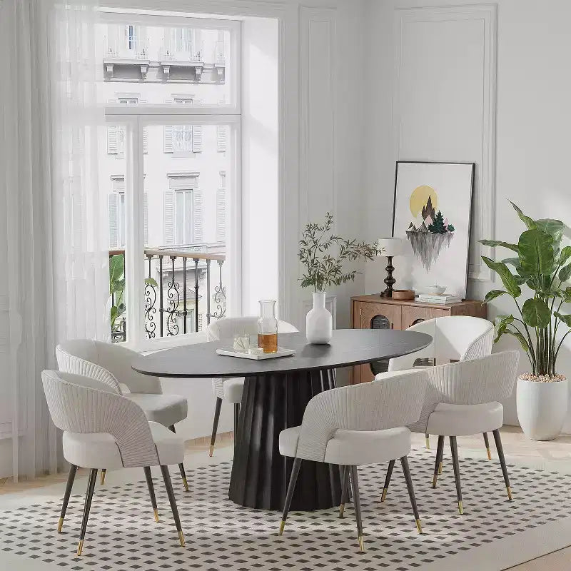 67x33.5 Solid Wood Oval Dining Table with Stylish Tapered Base for 6 People
