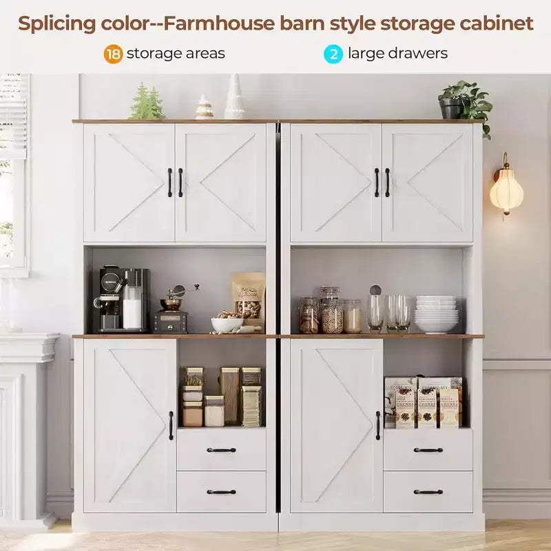 Stylish Kitchen Pantry Cabinet with Microwave Stand, Tall Hutch with Drawers & Shelves, Perfect Storage Solution for Dining and Living Rooms