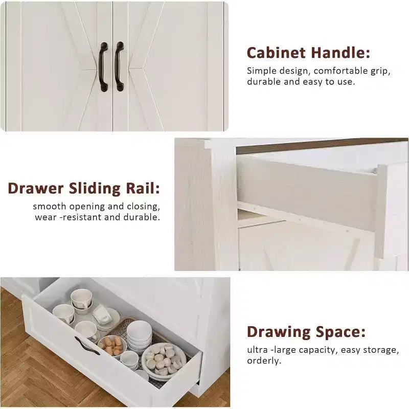 Stylish Kitchen Pantry Cabinet with Microwave Stand, Tall Hutch with Drawers & Shelves, Perfect Storage Solution for Dining and Living Rooms