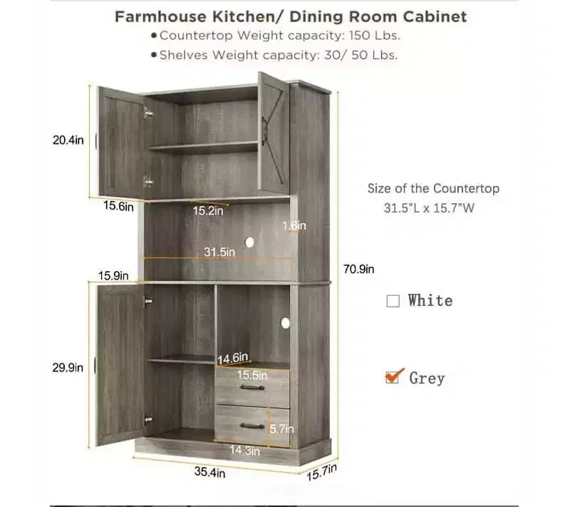 Stylish Kitchen Pantry Cabinet with Microwave Stand, Tall Hutch with Drawers & Shelves, Perfect Storage Solution for Dining and Living Rooms