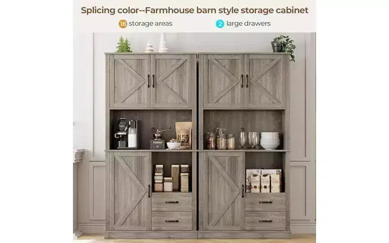 Stylish Kitchen Pantry Cabinet with Microwave Stand, Tall Hutch with Drawers & Shelves, Perfect Storage Solution for Dining and Living Rooms