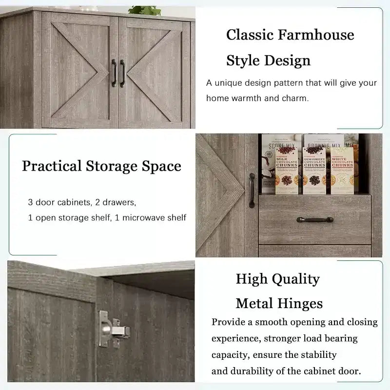 Stylish Kitchen Pantry Cabinet with Microwave Stand, Tall Hutch with Drawers & Shelves, Perfect Storage Solution for Dining and Living Rooms