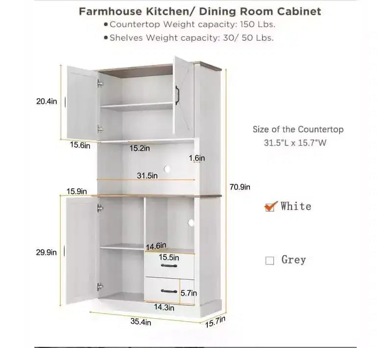Stylish Kitchen Pantry Cabinet with Microwave Stand, Tall Hutch with Drawers & Shelves, Perfect Storage Solution for Dining and Living Rooms