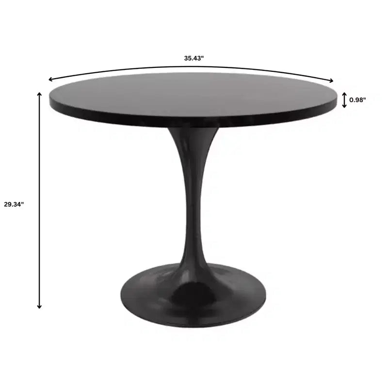 LeisureMod Verve 5-Piece Dining Set with 36 Round Dining Table in Black MDF Top and 4 Dining Chairs