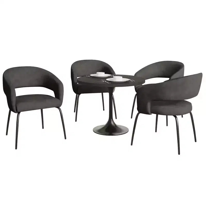 LeisureMod Verve 5-Piece Dining Set with 36 Round Dining Table in Black MDF Top and 4 Dining Chairs