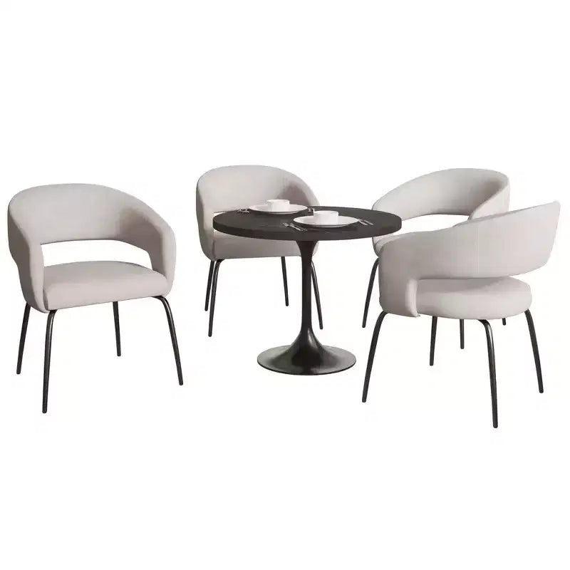 LeisureMod Verve 5-Piece Dining Set with 36 Round Dining Table in Black MDF Top and 4 Dining Chairs