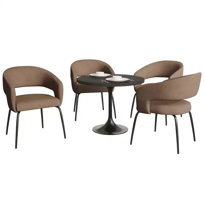 LeisureMod Verve 5-Piece Dining Set with 36 Round Dining Table in Black MDF Top and 4 Dining Chairs