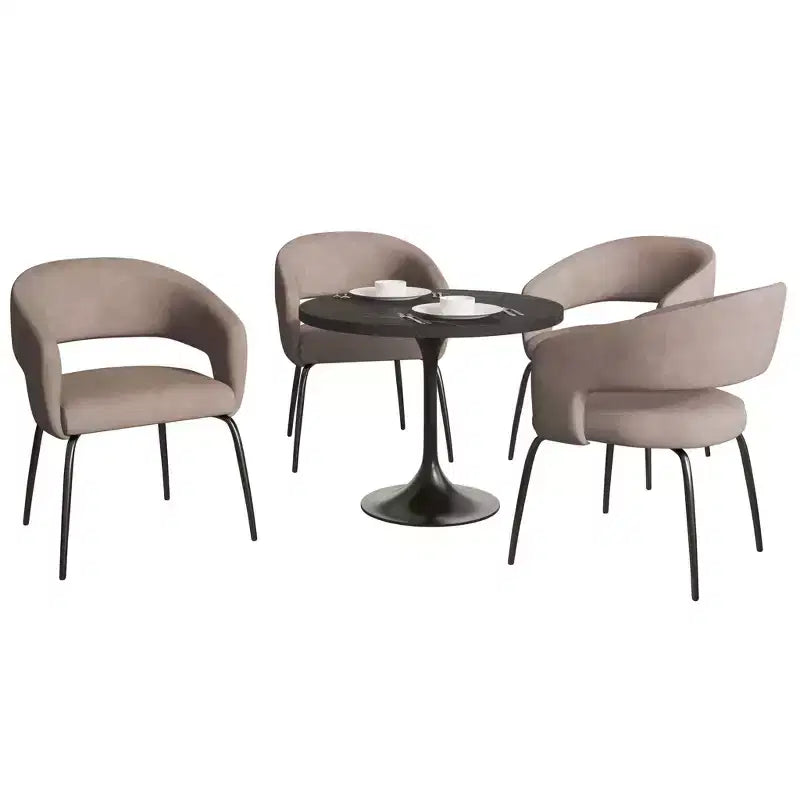 LeisureMod Verve 5-Piece Dining Set with 36 Round Dining Table in Black MDF Top and 4 Dining Chairs