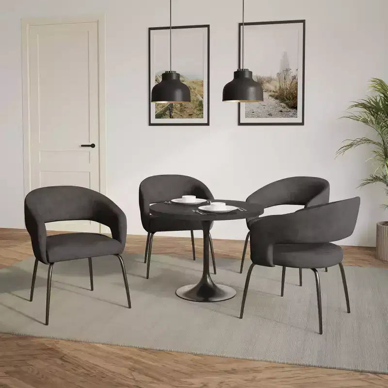 LeisureMod Verve 5-Piece Dining Set with 36 Round Dining Table in Black MDF Top and 4 Dining Chairs