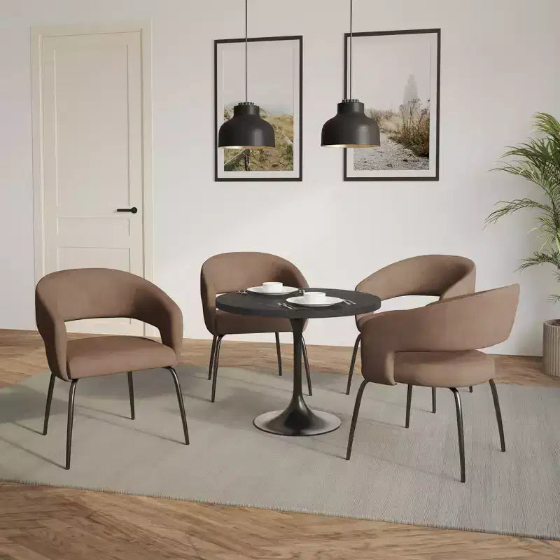 LeisureMod Verve 5-Piece Dining Set with 36 Round Dining Table in Black MDF Top and 4 Dining Chairs