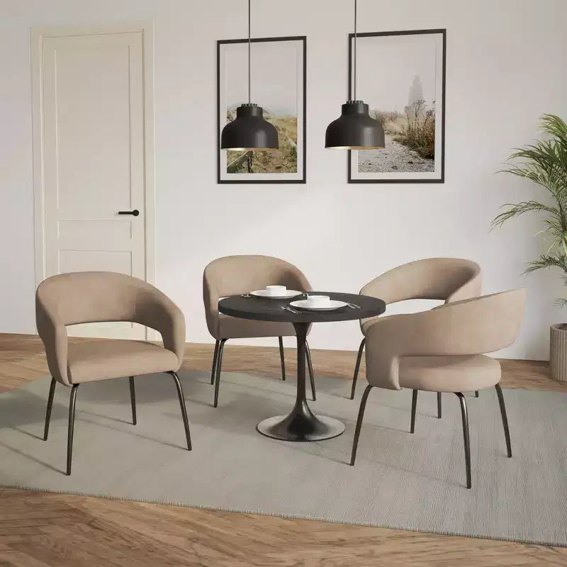 LeisureMod Verve 5-Piece Dining Set with 36 Round Dining Table in Black MDF Top and 4 Dining Chairs
