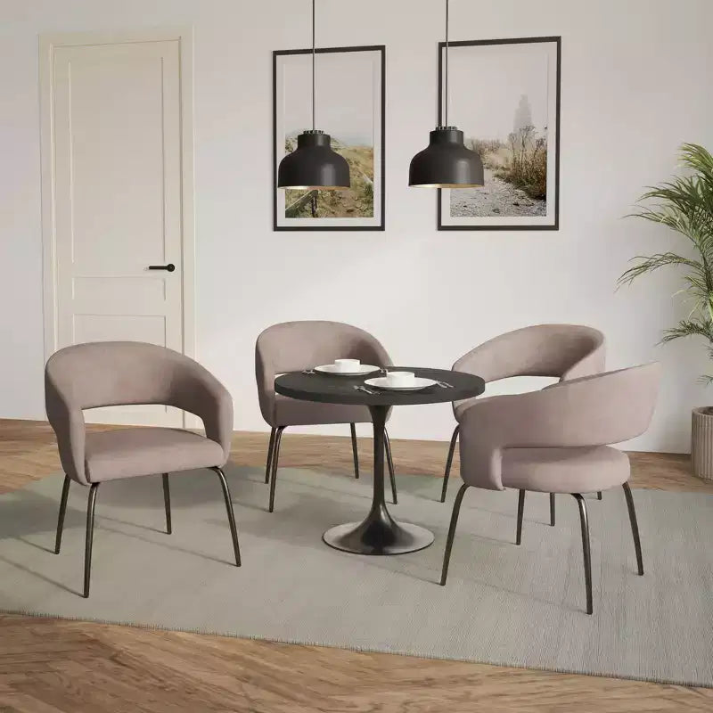 LeisureMod Verve 5-Piece Dining Set with 36 Round Dining Table in Black MDF Top and 4 Dining Chairs