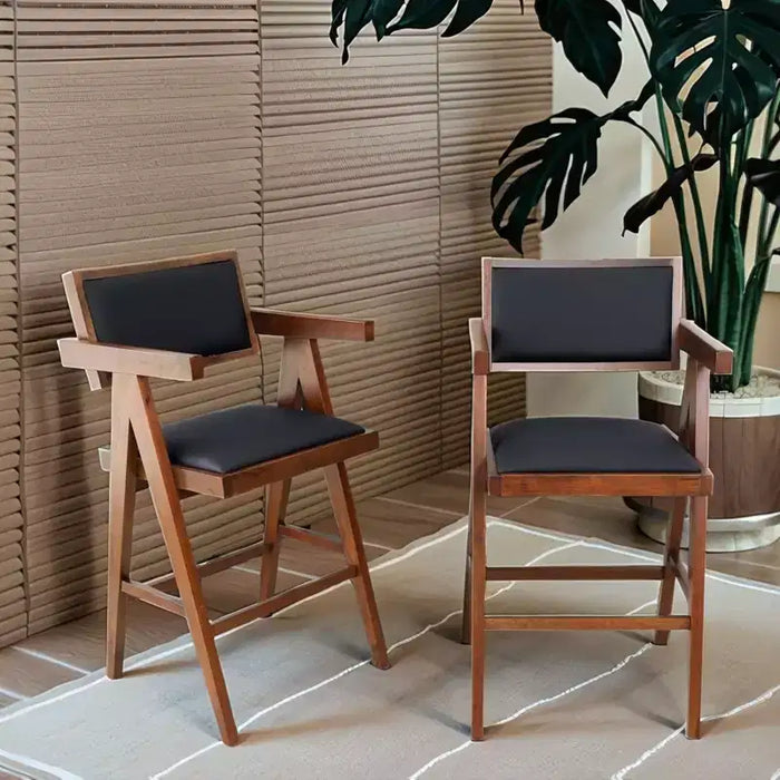 Christopher Knight Home Hamilton Mid-Century Modern 26 Solid Wood and Faux Leather Upholstered Counter Arm Stool(Set of 2)