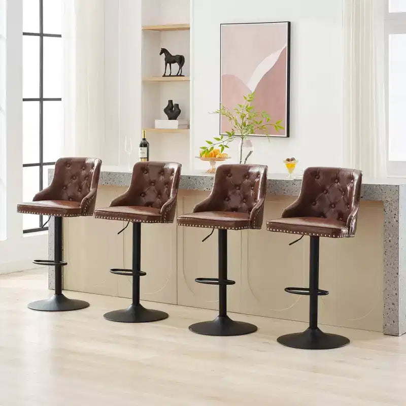 Bar Stools Set of 4,Adjustable Swivel Barstools, Faux Leather Bar Chairs,Upholstered Counter Height with High Backrest